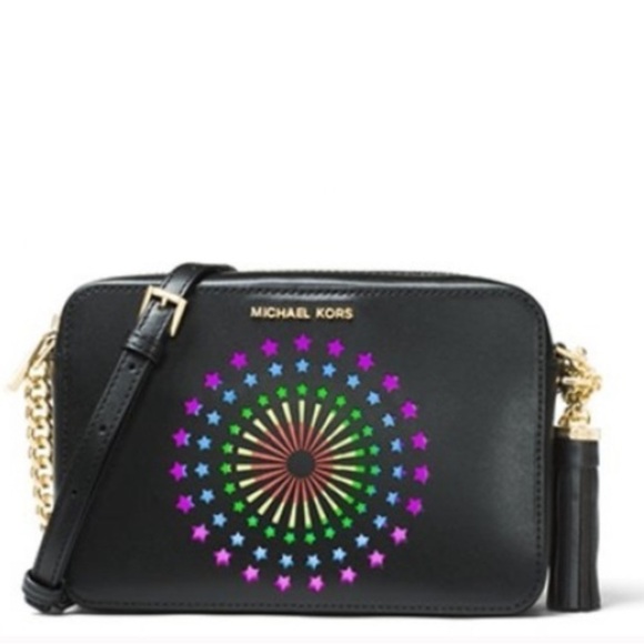 Michael Kors Noise Activated Fireworks Light up Grinny Crossbody Black Gold Bag - Picture 1 of 16